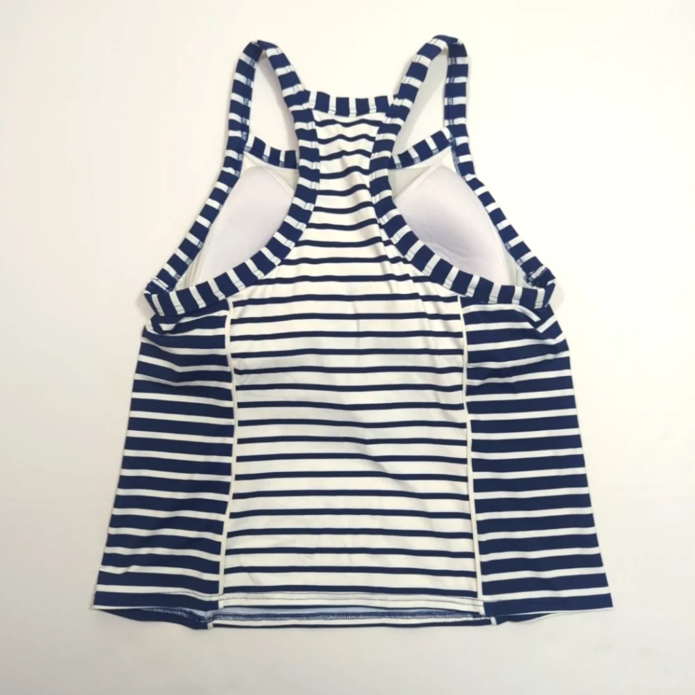 Land's End Chlorine Resistant High Neck Zip Front Racerback Tankini Top